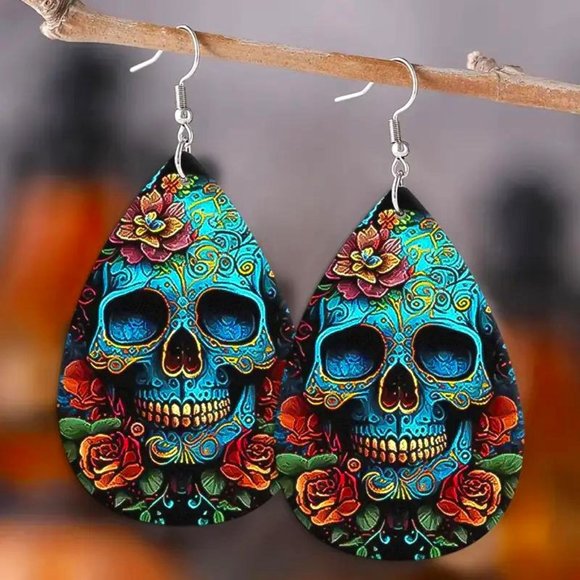 PAINTED SKULL EARRINGS - Picture 1 of 1